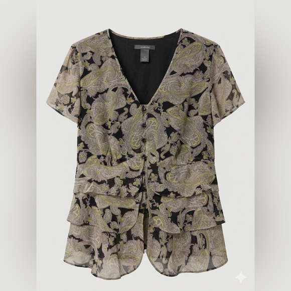 Liz Claiborne Black and Cream Floral Blouse - Picture 2 of 8